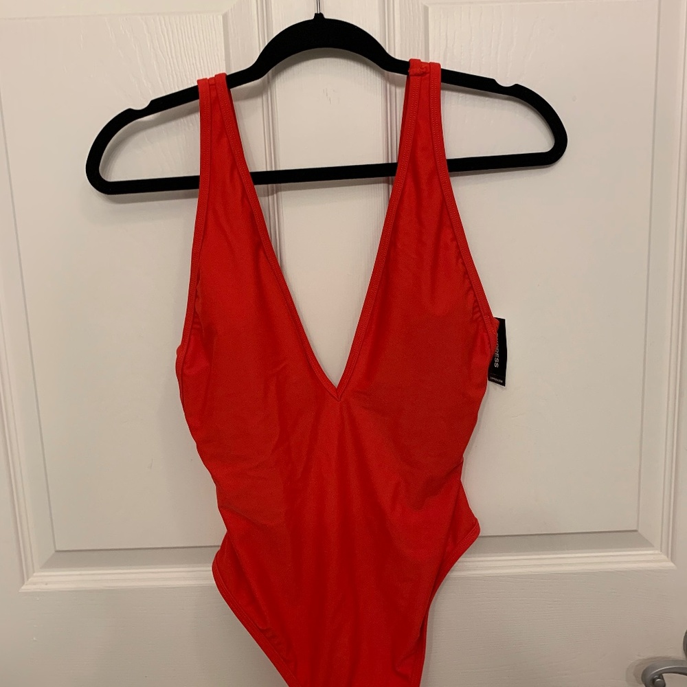 Red one piece swim suit